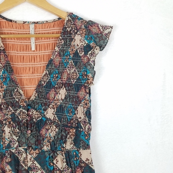 Anthropologie Ruffle Smocked Teired Button Front Cotton Midi Dress XS - Picture 4 of 15